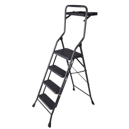 SIMPLE SPACES Folding Step Stool, 6212 in H, 4Step, 250 lb, 518 in D Step, Steel, Black HB4-2H